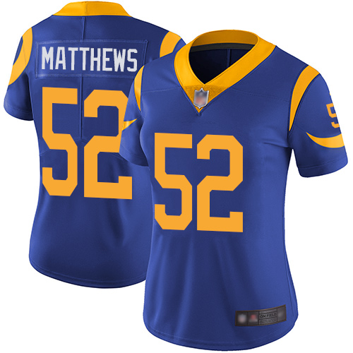 Nike Rams #52 Clay Matthews Royal Blue Alternate Women's Stitched NFL Vapor Untouchable Limited Jersey Nike Rams #52 Clay Matthews Royal Blue Alternate Women's Stitched NFL Vapor Untouchable Limited Jersey