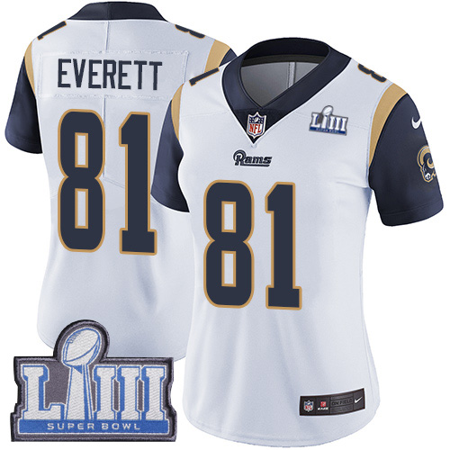 Nike Rams #81 Gerald Everett White Super Bowl LIII Bound Women's Stitched NFL Vapor Untouchable Limited Jersey Nike Rams #81 Gerald Everett White Super Bowl LIII Bound Women's Stitched NFL Vapor Untouchable Limited Jersey