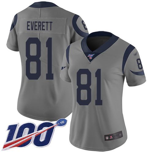 Nike Rams #81 Gerald Everett Gray Women's Stitched NFL Limited Inverted Legend 100th Season Jersey Nike Rams #81 Gerald Everett Gray Women's Stitched NFL Limited Inverted Legend 100th Season Jersey