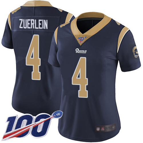 Nike Rams #4 Greg Zuerlein Navy Blue Team Color Women's Stitched NFL 100th Season Vapor Limited Jersey Nike Rams #4 Greg Zuerlein Navy Blue Team Color Women's Stitched NFL 100th Season Vapor Limited Jersey