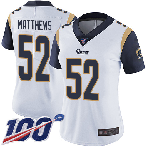 Nike Rams #52 Clay Matthews White Women's Stitched NFL 100th Season Vapor Limited Jersey Nike Rams #52 Clay Matthews White Women's Stitched NFL 100th Season Vapor Limited Jersey