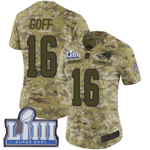 Nike Rams #16 Jared Goff Camo Super Bowl LIII Bound Women's Stitched NFL Limited 2018 Salute to Service Jersey Nike Rams #16 Jared Goff Camo Super Bowl LIII Bound Women's Stitched NFL Limited 2018 Salute to Service Jersey