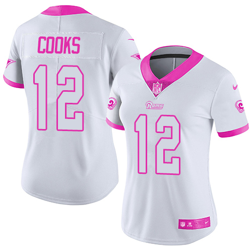 Nike Rams #12 Brandin Cooks White/Pink Women's Stitched NFL Limited Rush Fashion Jersey Nike Rams #12 Brandin Cooks White/Pink Women's Stitched NFL Limited Rush Fashion Jersey
