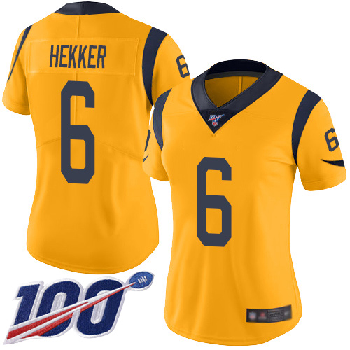 Nike Rams #6 Johnny Hekker Gold Women's Stitched NFL Limited Rush 100th Season Jersey Nike Rams #6 Johnny Hekker Gold Women's Stitched NFL Limited Rush 100th Season Jersey