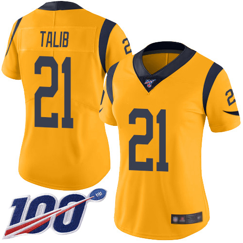 Nike Rams #21 Aqib Talib Gold Women's Stitched NFL Limited Rush 100th Season Jersey Nike Rams #21 Aqib Talib Gold Women's Stitched NFL Limited Rush 100th Season Jersey