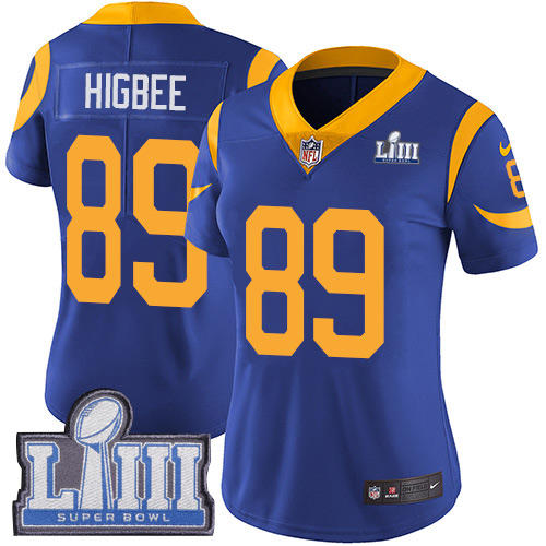 Nike Rams #89 Tyler Higbee Royal Blue Alternate Super Bowl LIII Bound Women's Stitched NFL Vapor Untouchable Limited Jersey Nike Rams #89 Tyler Higbee Royal Blue Alternate Super Bowl LIII Bound Women's Stitched NFL Vapor Untouchable Limited Jersey