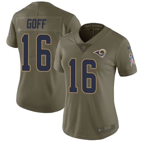 Nike Rams #16 Jared Goff Olive Women's Stitched NFL Limited 2017 Salute to Service Jersey Nike Rams #16 Jared Goff Olive Women's Stitched NFL Limited 2017 Salute to Service Jersey