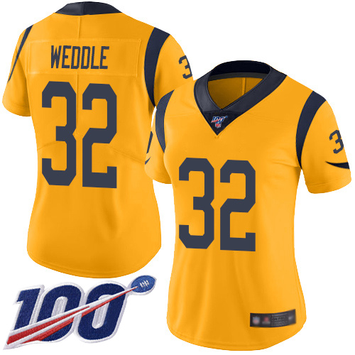 Nike Rams #32 Eric Weddle Gold Women's Stitched NFL Limited Rush 100th Season Jersey Nike Rams #32 Eric Weddle Gold Women's Stitched NFL Limited Rush 100th Season Jersey