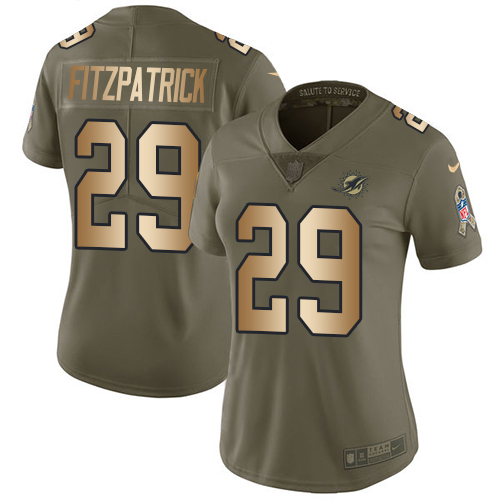 Nike Dolphins #29 Minkah Fitzpatrick Olive/Gold Women's Stitched NFL Limited 2017 Salute to Service Jersey Nike Dolphins #29 Minkah Fitzpatrick Olive/Gold Women's Stitched NFL Limited 2017 Salute to Service Jersey