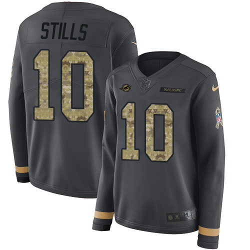 Nike Dolphins #10 Kenny Stills Anthracite Salute to Service Women's Stitched NFL Limited Therma Long Sleeve Jersey Nike Dolphins #10 Kenny Stills Anthracite Salute to Service Women's Stitched NFL Limited Therma Long Sleeve Jersey