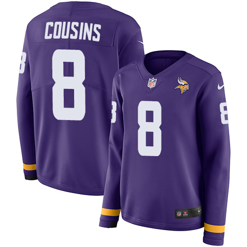 Nike Vikings #8 Kirk Cousins Purple Team Color Women's Stitched NFL Limited Therma Long Sleeve Jersey Nike Vikings #8 Kirk Cousins Purple Team Color Women's Stitched NFL Limited Therma Long Sleeve Jersey