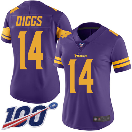 Nike Vikings #14 Stefon Diggs Purple Women's Stitched NFL Limited Rush 100th Season Jersey Nike Vikings #14 Stefon Diggs Purple Women's Stitched NFL Limited Rush 100th Season Jersey