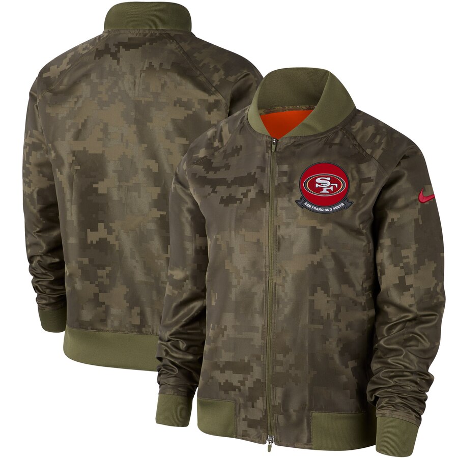 Women's San Francisco 49ers Nike Olive 2019 Salute to Service Full-Zip Bomber Jacket Women's San Francisco 49ers Nike Olive 2019 Salute to Service Full-Zip Bomber Jacket