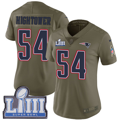 Nike Patriots #54 Dont'a Hightower Olive Super Bowl LIII Bound Women's Stitched NFL Limited 2017 Salute to Service Jersey Nike Patriots #54 Dont'a Hightower Olive Super Bowl LIII Bound Women's Stitched NFL Limited 2017 Salute to Service Jersey