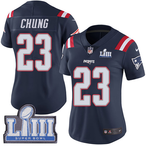 Nike Patriots #23 Patrick Chung Navy Blue Super Bowl LIII Bound Women's Stitched NFL Limited Rush Jersey Nike Patriots #23 Patrick Chung Navy Blue Super Bowl LIII Bound Women's Stitched NFL Limited Rush Jersey