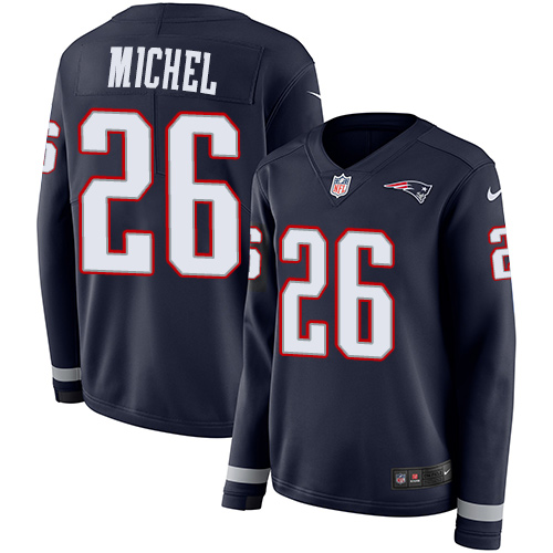 Nike Patriots #26 Sony Michel Navy Blue Team Color Women's Stitched NFL Limited Therma Long Sleeve Jersey Nike Patriots #26 Sony Michel Navy Blue Team Color Women's Stitched NFL Limited Therma Long Sleeve Jersey