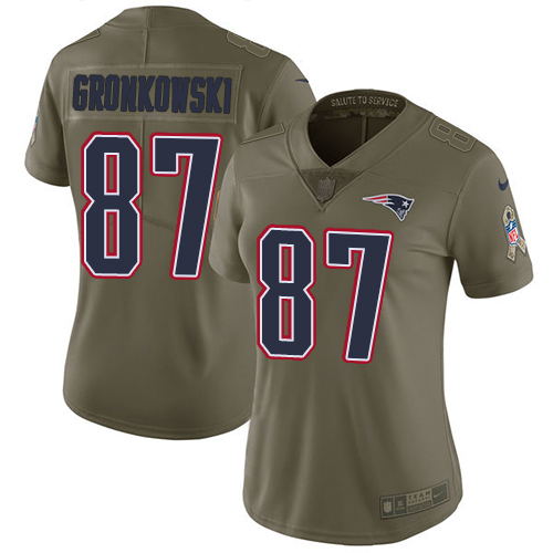 Nike Patriots #87 Rob Gronkowski Olive Women's Stitched NFL Limited 2017 Salute to Service Jersey Nike Patriots #87 Rob Gronkowski Olive Women's Stitched NFL Limited 2017 Salute to Service Jersey