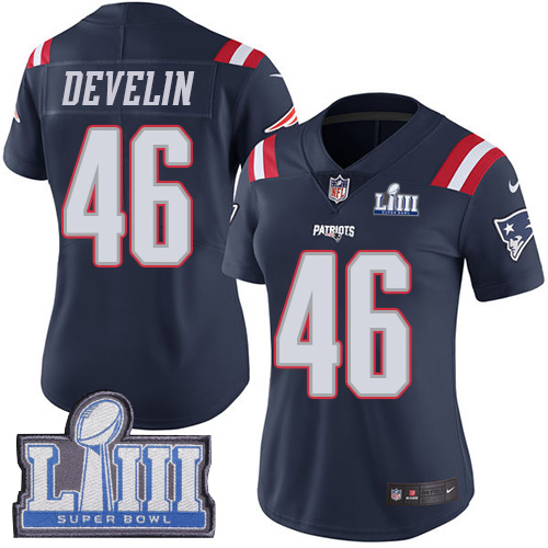 Nike Patriots #46 James Develin Navy Blue Super Bowl LIII Bound Women's Stitched NFL Limited Rush Jersey Nike Patriots #46 James Develin Navy Blue Super Bowl LIII Bound Women's Stitched NFL Limited Rush Jersey