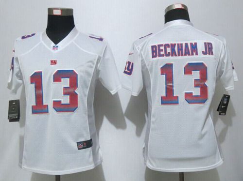 Nike Giants #13 Odell Beckham Jr White Women's Stitched NFL Elite Strobe Jersey Nike Giants #13 Odell Beckham Jr White Women's Stitched NFL Elite Strobe Jersey