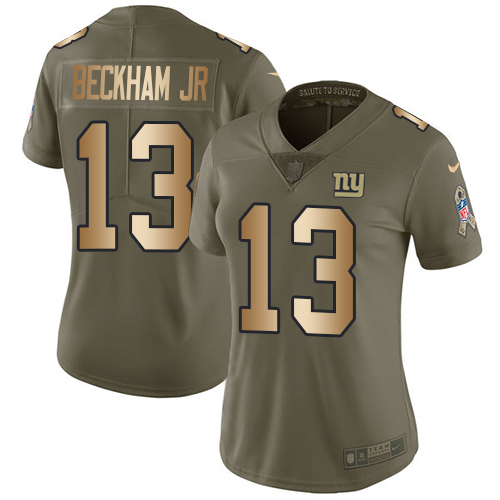 Nike Giants #13 Odell Beckham Jr Olive/Gold Women's Stitched NFL Limited 2017 Salute to Service Jersey Nike Giants #13 Odell Beckham Jr Olive/Gold Women's Stitched NFL Limited 2017 Salute to Service Jersey