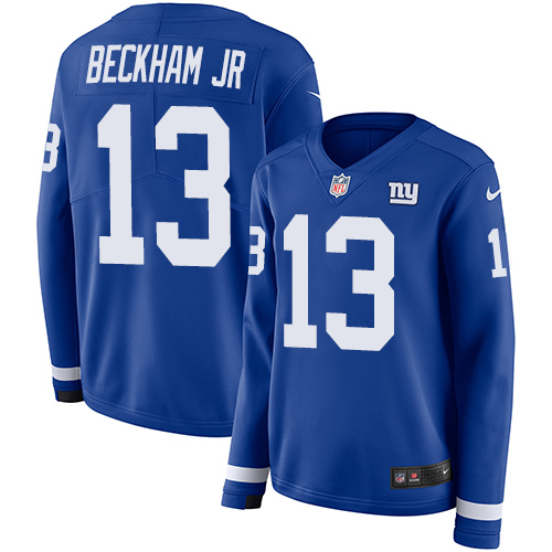 Nike Giants #13 Odell Beckham Jr Royal Blue Team Color Women's Stitched NFL Limited Therma Long Sleeve Jersey Nike Giants #13 Odell Beckham Jr Royal Blue Team Color Women's Stitched NFL Limited Therma Long Sleeve Jersey