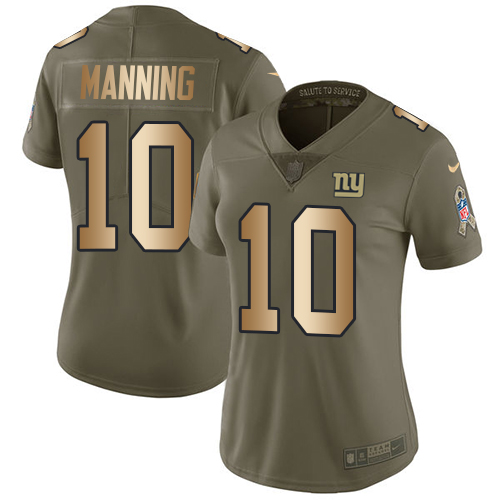Nike Giants #10 Eli Manning Olive/Gold Women's Stitched NFL Limited 2017 Salute to Service Jersey Nike Giants #10 Eli Manning Olive/Gold Women's Stitched NFL Limited 2017 Salute to Service Jersey
