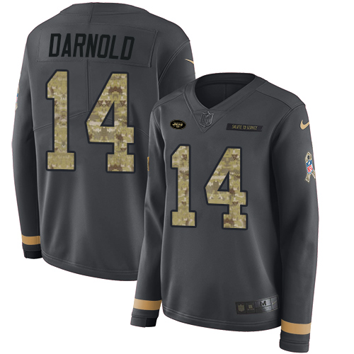 Nike Jets #14 Sam Darnold Anthracite Salute to Service Women's Stitched NFL Limited Therma Long Sleeve Jersey Nike Jets #14 Sam Darnold Anthracite Salute to Service Women's Stitched NFL Limited Therma Long Sleeve Jersey
