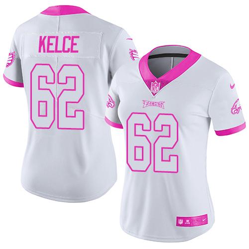 Nike Eagles #62 Jason Kelce White/Pink Women's Stitched NFL Limited Rush Fashion Jersey Nike Eagles #62 Jason Kelce White/Pink Women's Stitched NFL Limited Rush Fashion Jersey