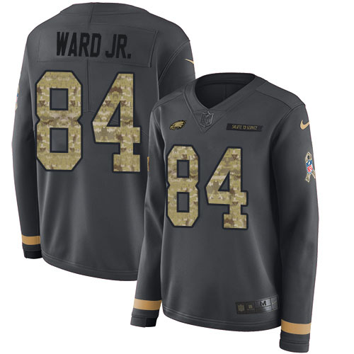 Nike Eagles #84 Greg Ward Jr. Anthracite Salute to Service Women's Stitched NFL Limited Therma Long Sleeve Jersey Nike Eagles #84 Greg Ward Jr. Anthracite Salute to Service Women's Stitched NFL Limited Therma Long Sleeve Jersey