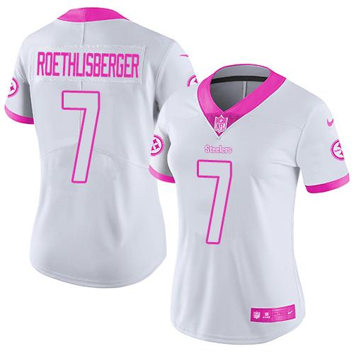Nike Steelers #7 Ben Roethlisberger White/Pink Women's Stitched NFL Limited Rush Fashion Jersey Nike Steelers #7 Ben Roethlisberger White/Pink Women's Stitched NFL Limited Rush Fashion Jersey