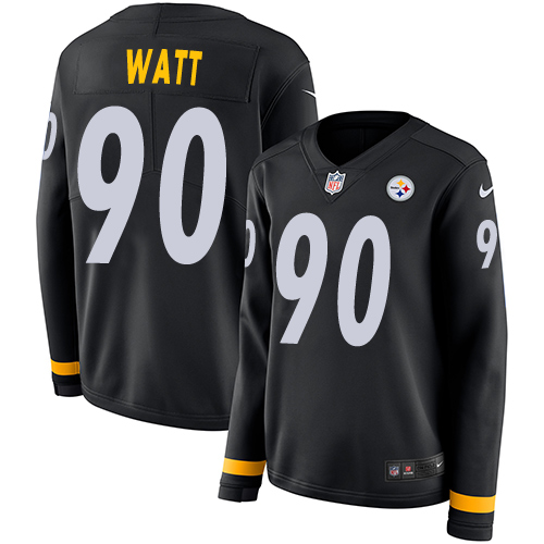 Nike Steelers #90 T. J. Watt Black Team Color Women's Stitched NFL Limited Therma Long Sleeve Jersey Nike Steelers #90 T. J. Watt Black Team Color Women's Stitched NFL Limited Therma Long Sleeve Jersey