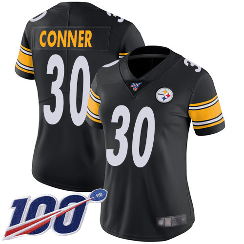 Nike Steelers #30 James Conner Black Team Color Women's Stitched NFL 100th Season Vapor Limited Jersey Nike Steelers #30 James Conner Black Team Color Women's Stitched NFL 100th Season Vapor Limited Jersey
