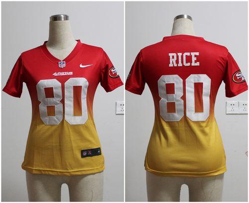 Nike 49ers #80 Jerry Rice Red/Gold Women's Stitched NFL Elite Fadeaway Fashion Jersey Nike 49ers #80 Jerry Rice Red/Gold Women's Stitched NFL Elite Fadeaway Fashion Jersey