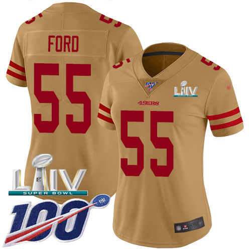 Nike 49ers #55 Dee Ford Gold Super Bowl LIV 2020 Women's Stitched NFL Limited Inverted Legend 100th Season Jersey Nike 49ers #55 Dee Ford Gold Super Bowl LIV 2020 Women's Stitched NFL Limited Inverted Legend 100th Season Jersey