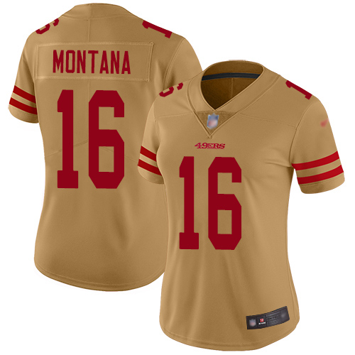 Nike 49ers #16 Joe Montana Gold Women's Stitched NFL Limited Inverted Legend Jersey Nike 49ers #16 Joe Montana Gold Women's Stitched NFL Limited Inverted Legend Jersey
