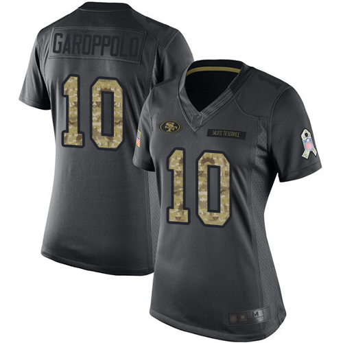 Nike 49ers #10 Jimmy Garoppolo Black Women's Stitched NFL Limited 2016 Salute to Service Jersey Nike 49ers #10 Jimmy Garoppolo Black Women's Stitched NFL Limited 2016 Salute to Service Jersey