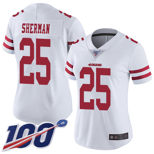 Nike 49ers #25 Richard Sherman White Women's Stitched NFL 100th Season Vapor Limited Jersey Nike 49ers #25 Richard Sherman White Women's Stitched NFL 100th Season Vapor Limited Jersey