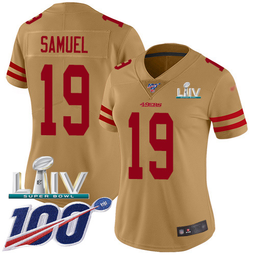 Nike 49ers #19 Deebo Samuel Gold Super Bowl LIV 2020 Women's Stitched NFL Limited Inverted Legend 100th Season Jersey Nike 49ers #19 Deebo Samuel Gold Super Bowl LIV 2020 Women's Stitched NFL Limited Inverted Legend 100th Season Jersey