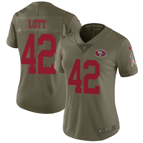 Nike 49ers #42 Ronnie Lott Olive Women's Stitched NFL Limited 2017 Salute to Service Jersey Nike 49ers #42 Ronnie Lott Olive Women's Stitched NFL Limited 2017 Salute to Service Jersey