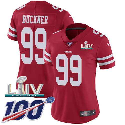 Nike 49ers #99 DeForest Buckner Red Super Bowl LIV 2020 Team Color Women's Stitched NFL 100th Season Vapor Limited Jersey Nike 49ers #99 DeForest Buckner Red Super Bowl LIV 2020 Team Color Women's Stitched NFL 100th Season Vapor Limited Jersey