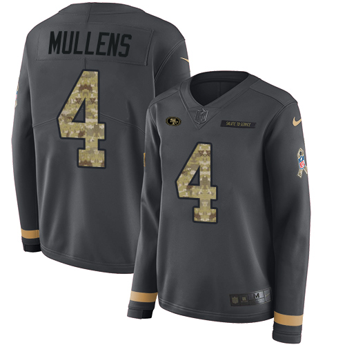Nike 49ers #4 Nick Mullens Anthracite Salute to Service Women's Stitched NFL Limited Therma Long Sleeve Jersey Nike 49ers #4 Nick Mullens Anthracite Salute to Service Women's Stitched NFL Limited Therma Long Sleeve Jersey