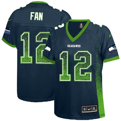 Nike Seahawks #12 Fan Steel Blue Team Color Women's Stitched NFL Elite Drift Fashion Jersey Nike Seahawks #12 Fan Steel Blue Team Color Women's Stitched NFL Elite Drift Fashion Jersey