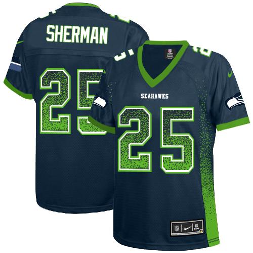 Nike Seahawks #25 Richard Sherman Steel Blue Team Color Women's Stitched NFL Elite Drift Fashion Jersey Nike Seahawks #25 Richard Sherman Steel Blue Team Color Women's Stitched NFL Elite Drift Fashion Jersey