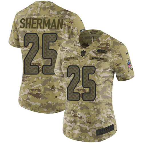 Nike Seahawks #25 Richard Sherman Camo Women's Stitched NFL Limited 2018 Salute to Service Jersey Nike Seahawks #25 Richard Sherman Camo Women's Stitched NFL Limited 2018 Salute to Service Jersey