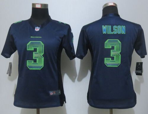 Nike Seahawks #3 Russell Wilson Steel Blue Team Color Women's Stitched NFL Elite Strobe Jersey Nike Seahawks #3 Russell Wilson Steel Blue Team Color Women's Stitched NFL Elite Strobe Jersey