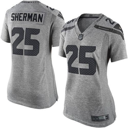 Nike Seahawks #25 Richard Sherman Gray Women's Stitched NFL Limited Gridiron Gray Jersey Nike Seahawks #25 Richard Sherman Gray Women's Stitched NFL Limited Gridiron Gray Jersey