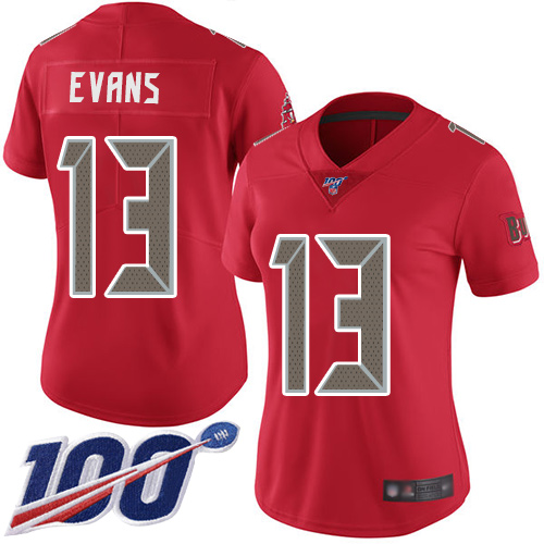 Nike Buccaneers #13 Mike Evans Red Women's Stitched NFL Limited Rush 100th Season Jersey Nike Buccaneers #13 Mike Evans Red Women's Stitched NFL Limited Rush 100th Season Jersey