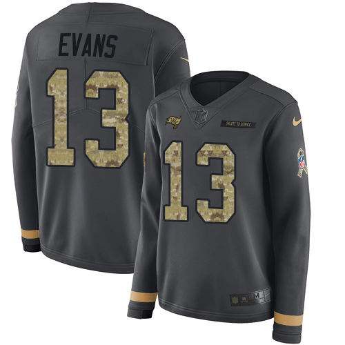 Nike Buccaneers #13 Mike Evans Anthracite Salute to Service Women's Stitched NFL Limited Therma Long Sleeve Jersey Nike Buccaneers #13 Mike Evans Anthracite Salute to Service Women's Stitched NFL Limited Therma Long Sleeve Jersey