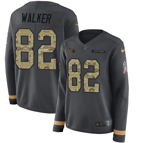 Nike Titans #82 Delanie Walker Anthracite Salute to Service Women's Stitched NFL Limited Therma Long Sleeve Jersey Nike Titans #82 Delanie Walker Anthracite Salute to Service Women's Stitched NFL Limited Therma Long Sleeve Jersey