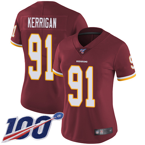 Nike Redskins #91 Ryan Kerrigan Burgundy Red Team Color Women's Stitched NFL 100th Season Vapor Limited Jersey Nike Redskins #91 Ryan Kerrigan Burgundy Red Team Color Women's Stitched NFL 100th Season Vapor Limited Jersey